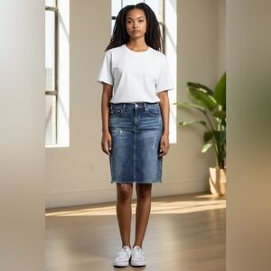 AG Adriano Goldschmied Blue Distressed Pencil Skirt